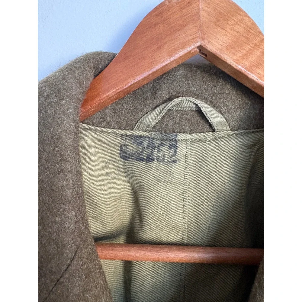 Vintage 1948 US Army Wool Overcoat Men Green Double Breasted Trench Coat 36S WW2